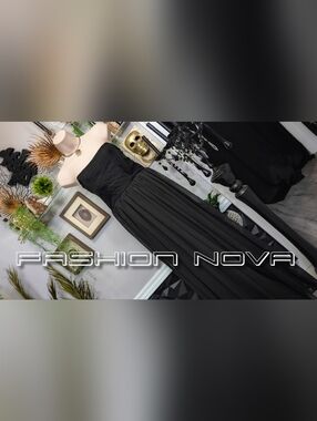 Fashion Nova Black Strapless Bone Corset Flowy Sheer Pant Suit MD-LG